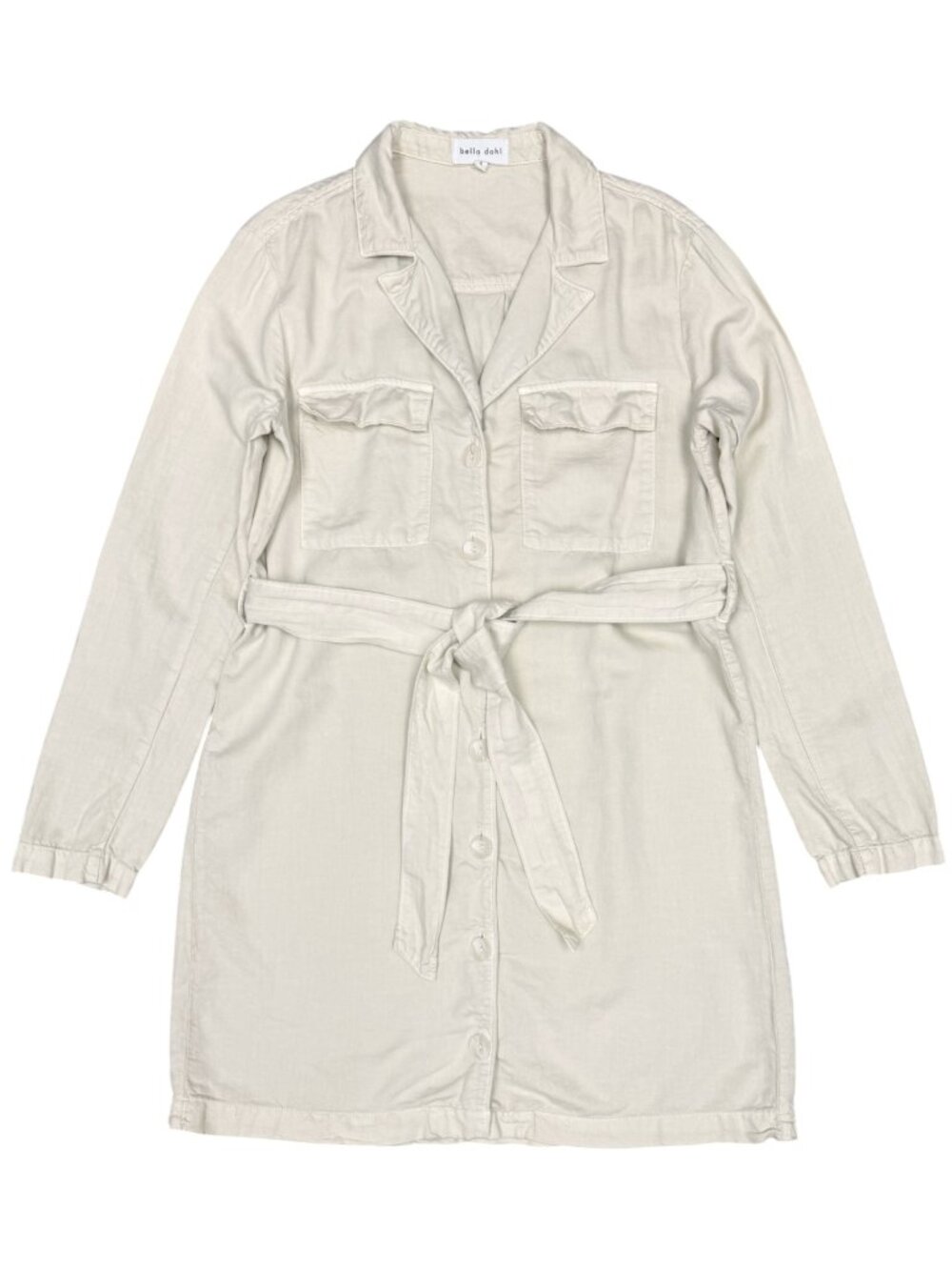 BELLA DAHL | Belted Linen-Blend Utility Shirt Dress | Beige | Size S
